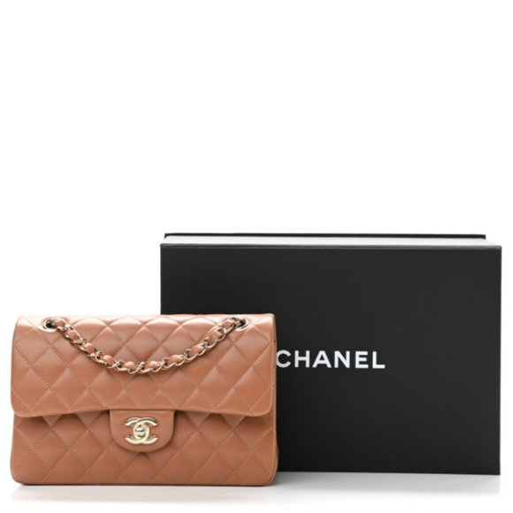 NEW Chanel Lambskin Quilted Small Classic Flap in Caramel 22S * unicorn * - Picture 1 of 10